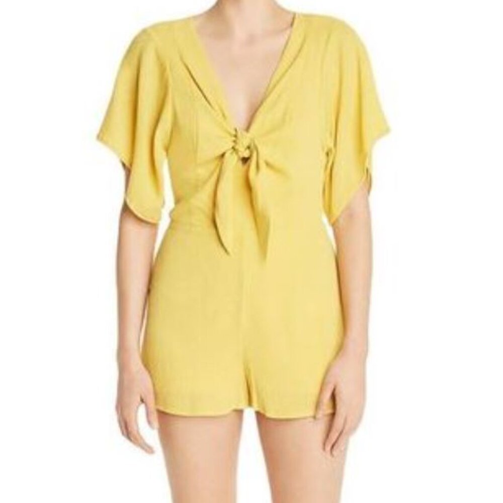 NWT Aqua | Bloomingdales Yellow Romper with Keyhole Cutout & Open Back | Small